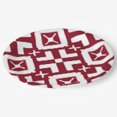 Abstraktes rotes und weißes geometrisches Muster Pappteller (Schrägansicht)