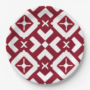 Abstraktes rotes und weißes geometrisches Muster Pappteller