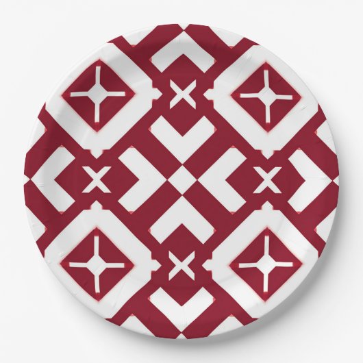 Abstraktes rotes und weißes geometrisches Muster Pappteller (Vorderseite)