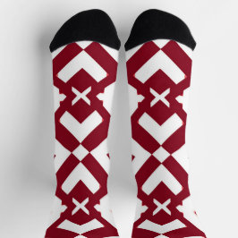 Abstraktes rotes und weißes geometrisches Muster Socken