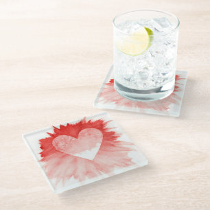 Abstraktes rotes Wasserfarbe-Spritzer-Herz-Unterle Glasuntersetzer