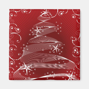 Abstraktes Rotes Weihnachtsbaum und Wirbel Holiday Magnet