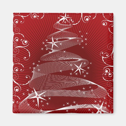 Abstraktes Rotes Weihnachtsbaum und Wirbel Holiday Magnet (Vorne)
