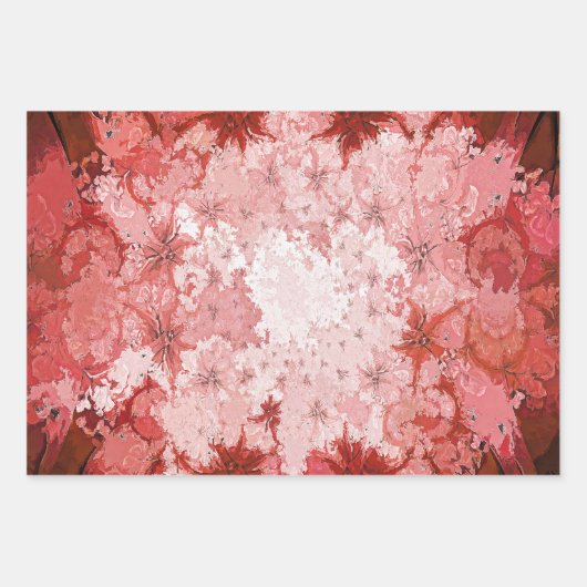 Abstraktes Rotes Weiß Grün Elegant Schöne Flora Geschenkpapier Set (Vorderseite)