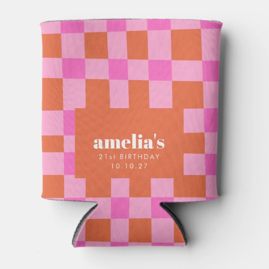 Abstraktes Schachbrett Rosa Orange Custom 21. Gebu Dosenkühler (Vorderseite)