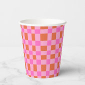 Abstraktes Schachbrett Rosa Orange Custom 21. Gebu Pappbecher (Rückseite)