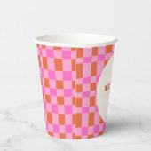 Abstraktes Schachbrett Rosa Orange Custom 21. Gebu Pappbecher (Rechts)