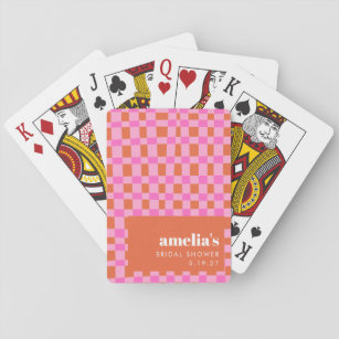 Abstraktes Schachbrett Rosa Orangefarbenes Brautpa Spielkarten
