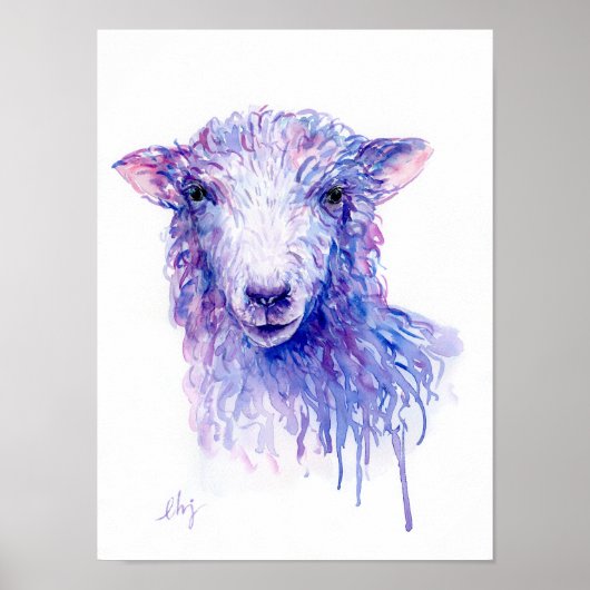 Abstraktes Schafportrait mit Aquarellfarbe Poster (Vorne)