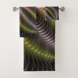 Abstraktes schlankes, buntes 3D-Fraktal Badhandtuch Set