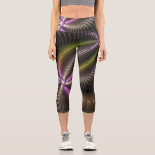 Abstraktes schlankes, buntes 3D-Fraktal Capri Leggings