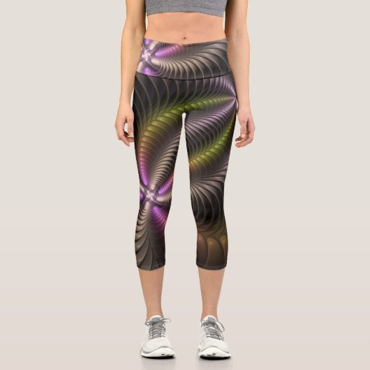 Abstraktes schlankes, buntes 3D-Fraktal Capri Leggings (Vorderseite)