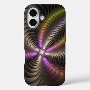 Abstraktes schlankes, buntes 3D-Fraktal iPhone 16 Hülle