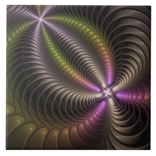 Abstraktes schlankes, buntes 3D-Fraktal Fliese (Vorderseite)