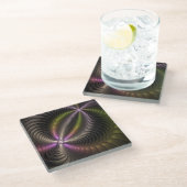 Abstraktes schlankes, buntes 3D-Fraktal Glasuntersetzer (Schrägansicht)