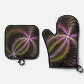 Abstraktes schlankes, buntes 3D-Fraktal Ofenhandschuh & Topflappen-Set (Vorderseite)