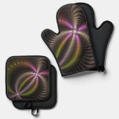 Abstraktes schlankes, buntes 3D-Fraktal Ofenhandschuh & Topflappen-Set (Vorderseite/Rückseite)