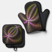 Abstraktes schlankes, buntes 3D-Fraktal Ofenhandschuh & Topflappen-Set (Vorderseite/Rückseite)