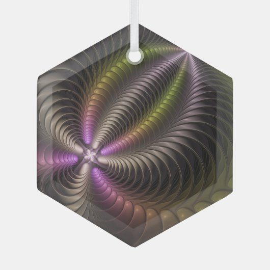 Abstraktes schlankes, buntes 3D-Fraktal Ornament Aus Glas (Vorderseite)