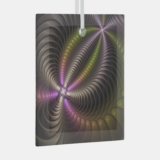 Abstraktes schlankes, buntes 3D-Fraktal Ornament Aus Glas (Vorderseite Rechts)