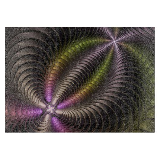 Abstraktes schlankes, buntes 3D-Fraktal Schneidebrett (Vorderseite)