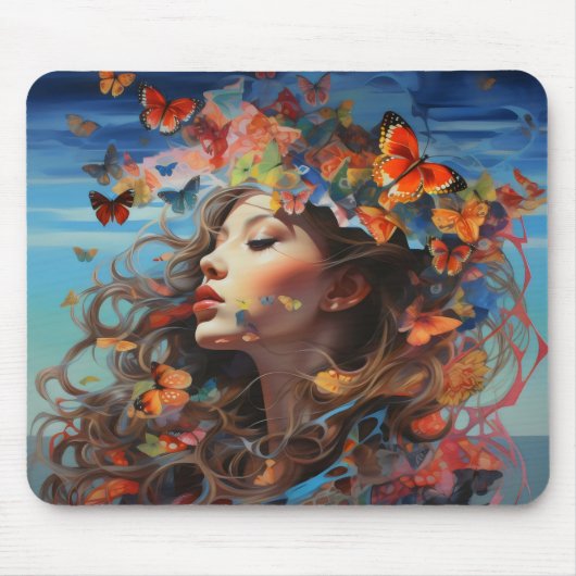 Abstraktes Schmetterlingsmädchen Mousepad (Vorne)