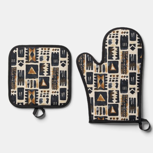Abstraktes Schmuckmuster Ofenhandschuh & Topflappen-Set (Vorderseite)