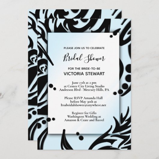 Abstraktes Schwarz-Blau-Brautparty Einladung (Vorne/Hinten)