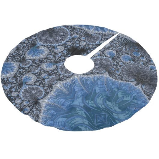 Abstraktes Schwarz-Blau-Fraktal Polyester Weihnachtsbaumdecke (Schrägansicht)