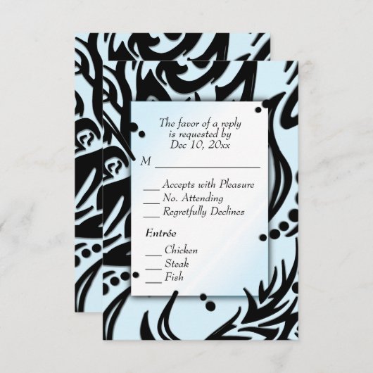 Abstraktes Schwarz-Blau-Tribal mit Menü-UAWG RSVP Karte (Vorne/Hinten)