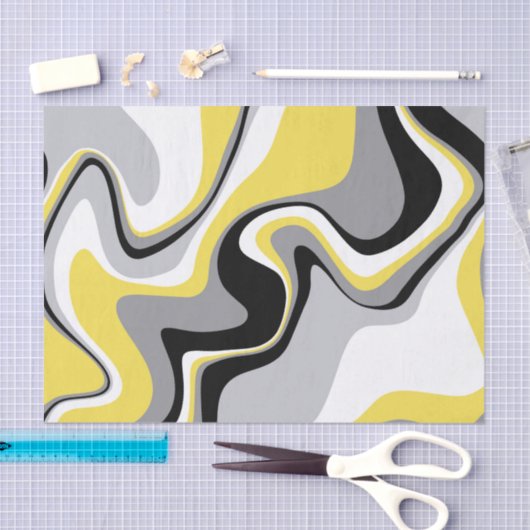 Abstraktes Schwarz-Gelb-Fluid Seidenpapier (Handwerk)