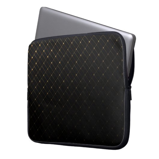 Abstraktes Schwarz-Gold-geometrisches Muster Laptopschutzhülle (Vorderseite Links)