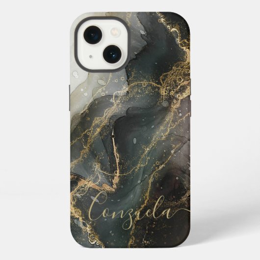 Abstraktes Schwarz-Gold-Marmor iPhone Hülle (Rückseite)