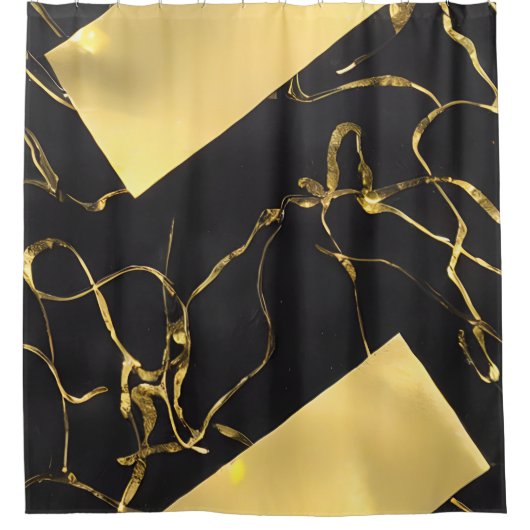 Abstraktes Schwarz-Gold-Muster Duschvorhang (Vorderseite)