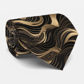 Abstraktes Schwarz-Gold-Muster Krawatte (Gerollt)