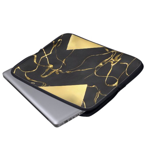 Abstraktes Schwarz-Gold-Muster Laptopschutzhülle (Vorne Knopf)