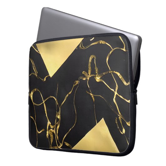 Abstraktes Schwarz-Gold-Muster Laptopschutzhülle (Vorderseite Links)