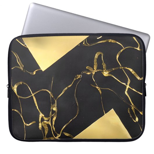 Abstraktes Schwarz-Gold-Muster Laptopschutzhülle (Vorderseite)