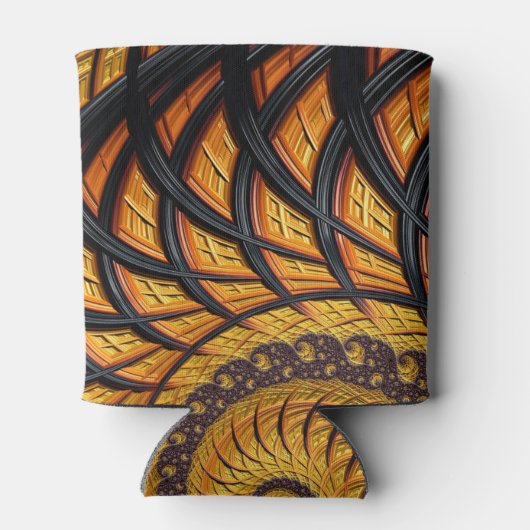 Abstraktes Schwarz-Gold-Spiral-Fraktal Dosenkühler (Rückseite)