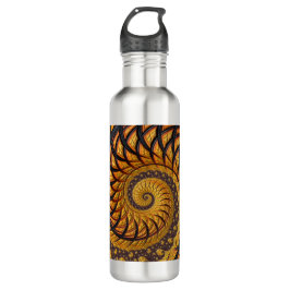 Abstraktes Schwarz-Gold-Spiral-Fraktal Edelstahlflasche
