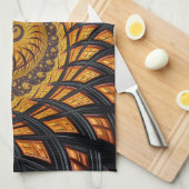 Abstraktes Schwarz-Gold-Spiral-Fraktal Geschirrtuch (Viertel Falte)