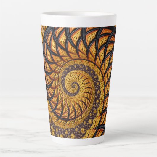 Abstraktes Schwarz-Gold-Spiral-Fraktal Milchtasse (Vorderseite)