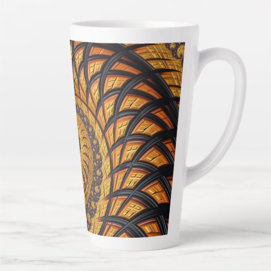 Abstraktes Schwarz-Gold-Spiral-Fraktal Milchtasse (Rechts)