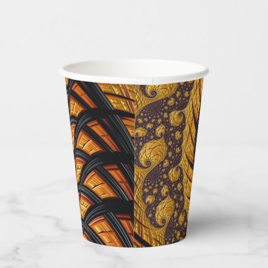 Abstraktes Schwarz-Gold-Spiral-Fraktal Pappbecher (Rechts)