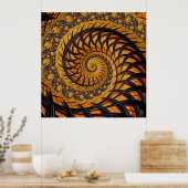 Abstraktes Schwarz-Gold-Spiral-Fraktal Poster (Küche)