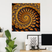 Abstraktes Schwarz-Gold-Spiral-Fraktal Poster (Heimbüro)