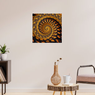 Abstraktes Schwarz-Gold-Spiral-Fraktal Poster