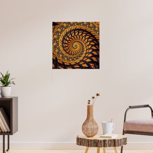 Abstraktes Schwarz-Gold-Spiral-Fraktal Poster (Wohnzimmer 3)
