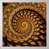 Abstraktes Schwarz-Gold-Spiral-Fraktal Poster (Vorne)