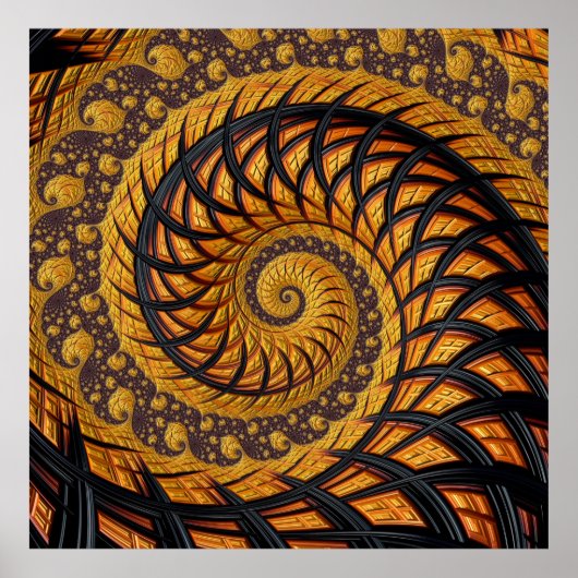Abstraktes Schwarz-Gold-Spiral-Fraktal Poster (Vorne)